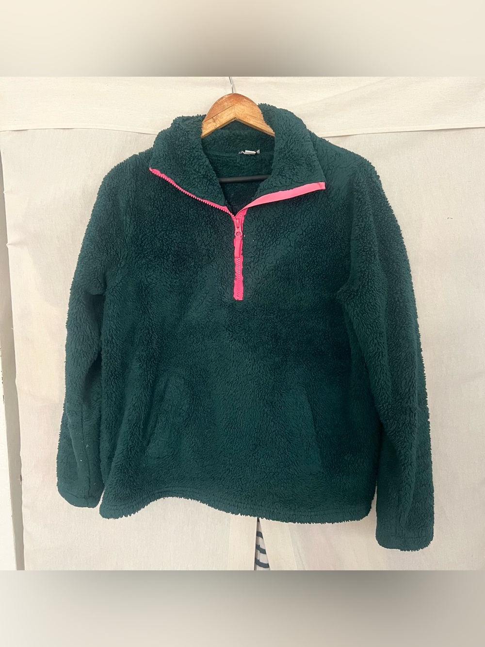 J.Crew Factory Green Half Zip Sherpa Pullover Sweater